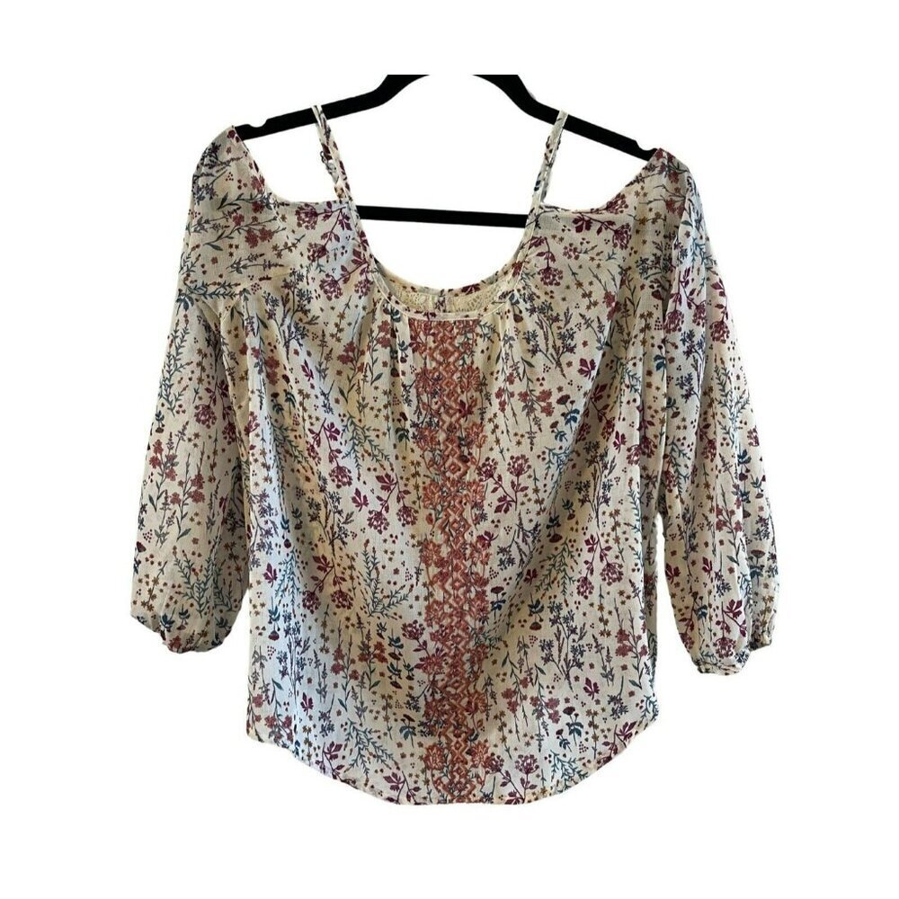 REWIND Womens Cold Shoulder Floral top S crochet lace detail cottagecore peasant
